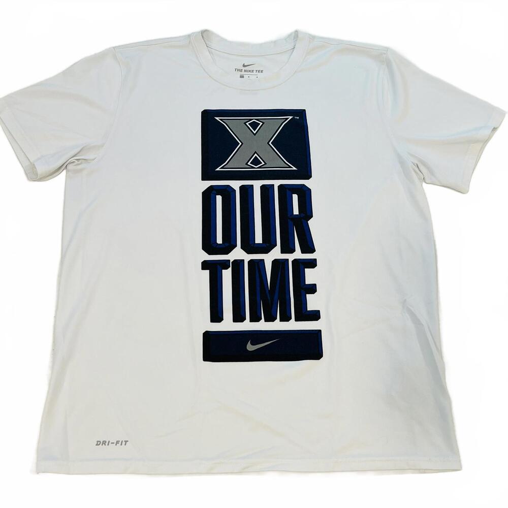 Nike Xavier Musketeers Muskie Our Time White Blue X T-shirt LG Tee Short Sleeve